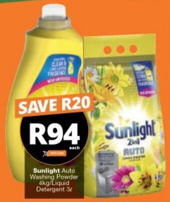 Checkers Sunlight Auto Washing Powder 4kg/Liquid Detergent 3L offer