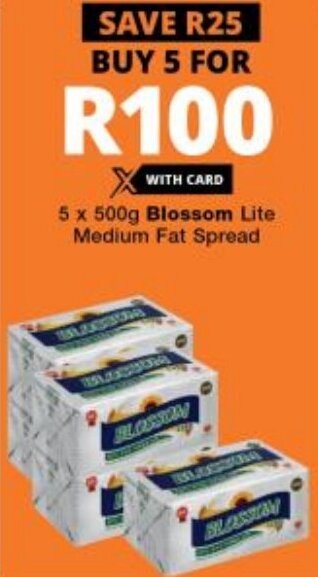 Checkers Blossom Lite Medium Fat Spread 5 x 500g offer