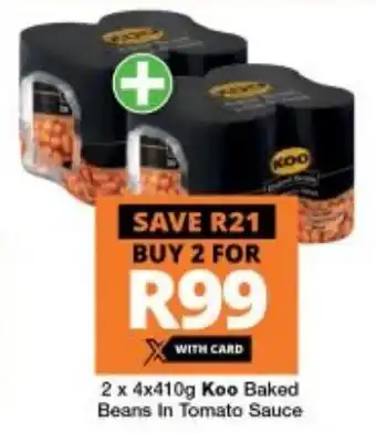 Checkers Koo Baked Beans in Tomato Sauce 2 x 4 x 410g offer