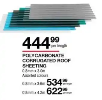 Polycarbonate Corrugated Roof Sheeting 0.8mm x 3.0m Assorted colours