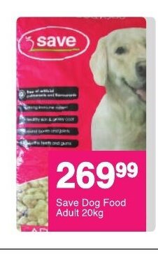Save Save Dog Food Adult 20kg offer