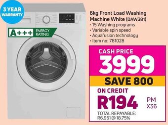 Game Defy 6kg Front Load Washing Machine (White) DAW381 offer