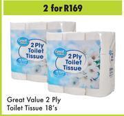 Game Great Value 2 Ply Toilet Tissue 2 x 18's offer