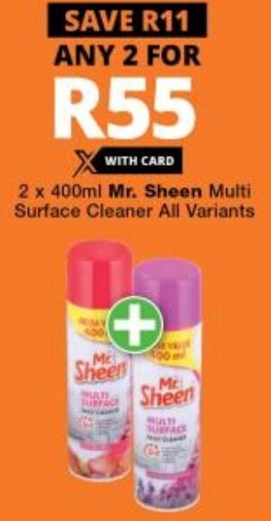 Checkers Mr. Sheen Multi Surface Cleaner All Variants 2 x 400ml offer