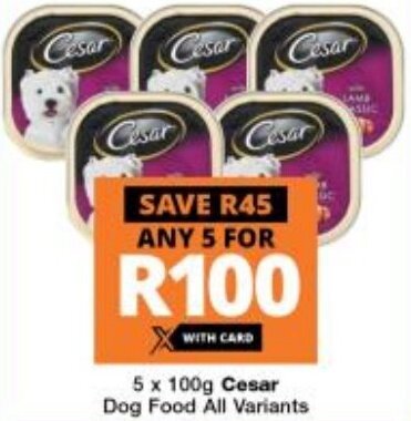 Checkers Cesar Dog Food All Variants 5 x 100g offer