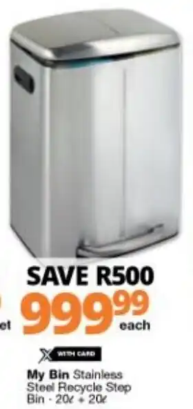 Checkers My Bin Stainless Steel Recycle Step Bin 20L+20L offer