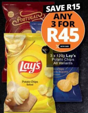 Checkers Lay's Potato Chips All Variants 3 x 120g offer