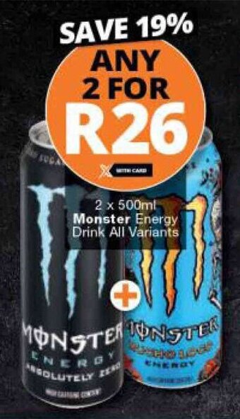 Checkers Monster Energy Drink All Variants 2 x 500ml offer