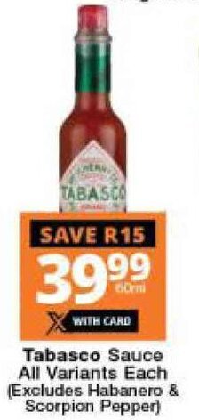 Checkers Tabasco Sauce All Variants 60ml offer