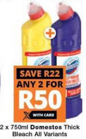 Checkers Domestos Thick Bleach All Variants 2 x 750ml offer