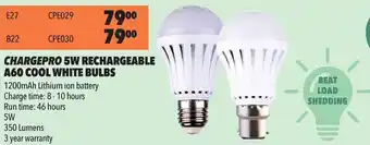 Chargepro Rechargeable A60 Cool White Bulbs 5w