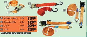 Autogear Ratchet Tie Downs 38mm x 2.5m 900kg