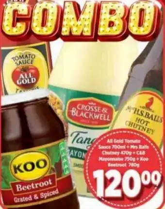 Big Save All Gold Tomato Sauce 700ml, Crosse & Blackwell, Mrs H.S. Balls Hot Chutney 470g + Koo Beetroot 780g offer