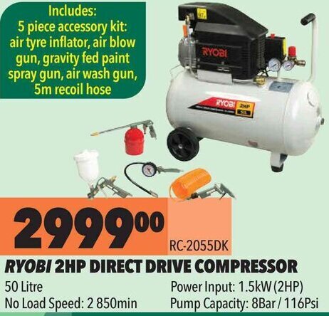 Midas Ryobi 2HP Direct Drive Compressor 50lt offer