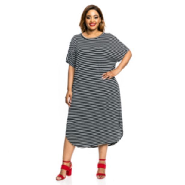 Donna Plus size t-shirt dress soft touch black with white stripe offer