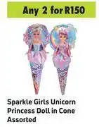 Game Sparkle Gils Unicorn Princess Doll In Cone Assorted-For 2 offer