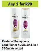 Game Pantene Shampoo Or Conditioner 400ml Or 3 In 1 360ml Assorted-For 2 offer
