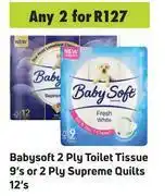 Game Babysoft 2 Ply Toilet Tissue 9's Or 2 Ply Supreme Quilts 12's-For 2 offer