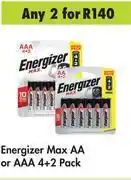 Game Energizer Max AA Or AAA 4 + 2 Pack-For 2 offer