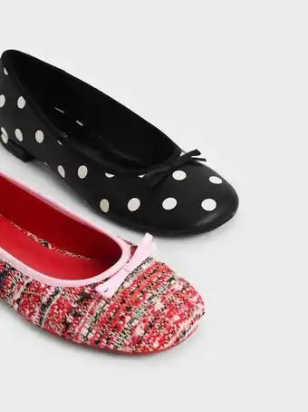 Tweed bow-tie ballerina flats
 - red