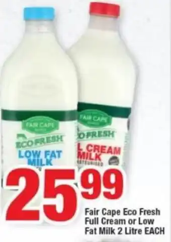 OK Foods Fair Cape Eco Fresh Full Cream or Low Fat Milk 2L offer