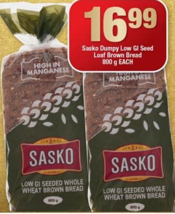 Sasko Dumpy Low GI Seed Loaf Brown Bread 800g offer at OK Foods