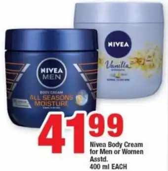 OK Foods Nivea Body Cream for Men or Women Asstd 400ml offer