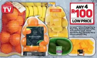 Pick n Pay no name Citrus Orange Carry Bag 2,5kg, Bananas Box 1,5kg, Avocado Pre-Pack, Citrus Mandarins 1kg offer