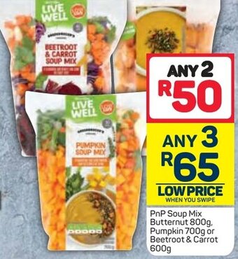 Pick n Pay PnP Soup Mix Butternut 800g, Pumpkin 700g or Beetroot & Carrot 600g offer