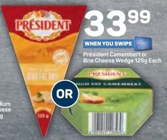 Président Camembert or Brie Cheese Wedge 125g