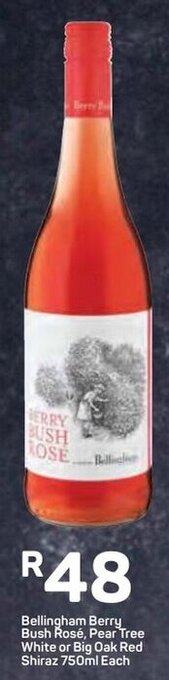 Pick n Pay Bellingham Berry Bush Rosé, Pear Tree White or Big Oak Red Shiraz 750ml offer