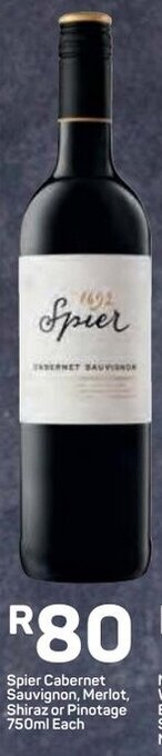 Pick n Pay Spier Cabernet Sauvignon, Merlot Shiraz or Pinotage 750ml offer