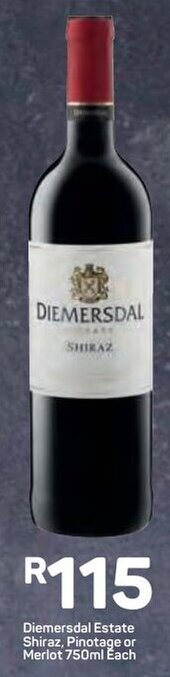 Pick n Pay Diemersdal Estate Shiraz, Pinotage or Merlot 750ml offer