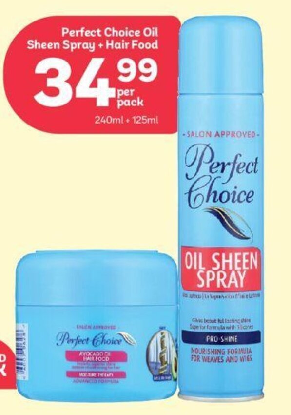 Perfect Choice Oil Sheen Spray + Hair Food 240ml + 125ml offer at PEP