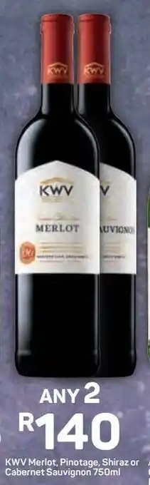 Pick n Pay KWV Merlot, Pinotage, Shiraz or Cabernet Sauvignon 2 x 750ml offer