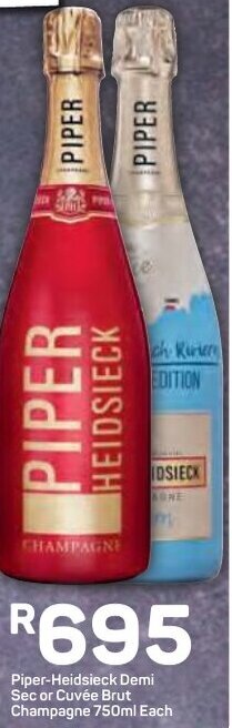 Piper-Heidsieck Demi Sec or Cuvée Brut Champagne 750ml