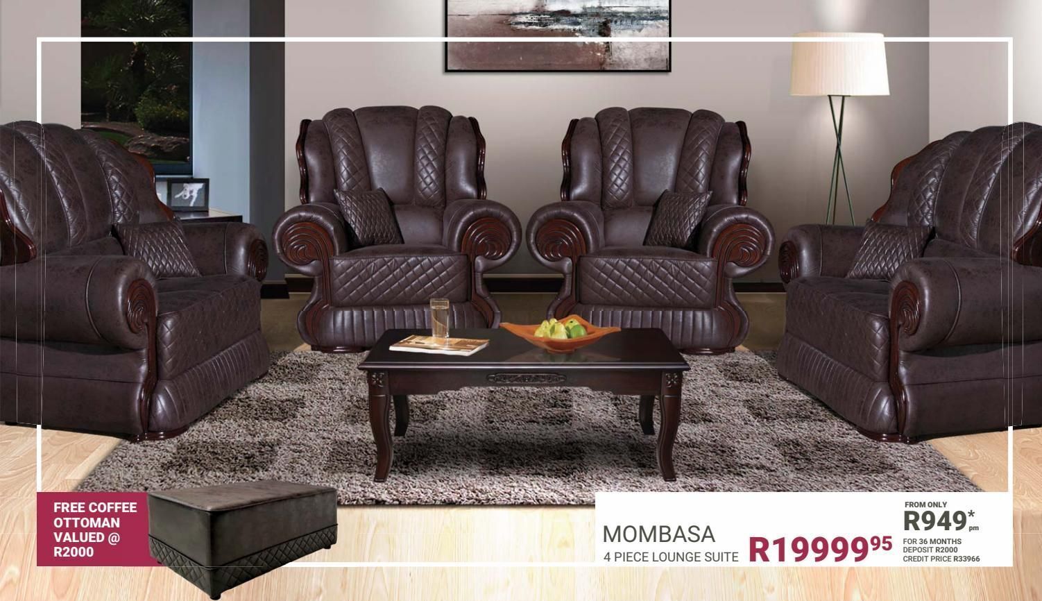 Mombasa 4 piece lounge suite offer at Bradlows
