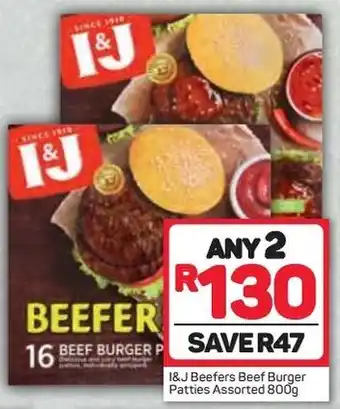 Pick n Pay I&J Beefers Beef Burger Patties Assorted 2 x 800g offer