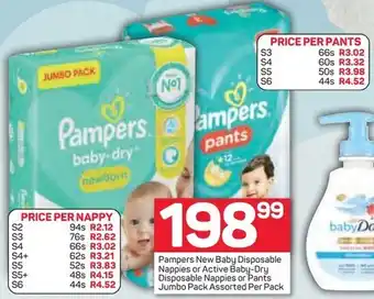 Pick n Pay Pampers New Baby Disposable Nappies or Active Baby-dry Disposable Nappies or Pants Jumbo Pack Assorted offer