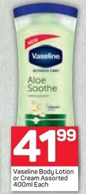 Pick n Pay Vaseline Body Lotion or Cream Assorted 400ml offer