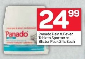 Pick n Pay Panado Pain & Fever Tablets Spartan or Blister Pack 24s offer