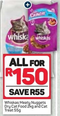 Pick n Pay Whiskas Meaty Nuggets Dry Cat Food 2kg and Cat Treat 55g offer
