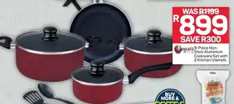 Pick n Pay 9-Piece Non-Stick Aluminum Cookware Set with 2 Kitchen Utensils offer