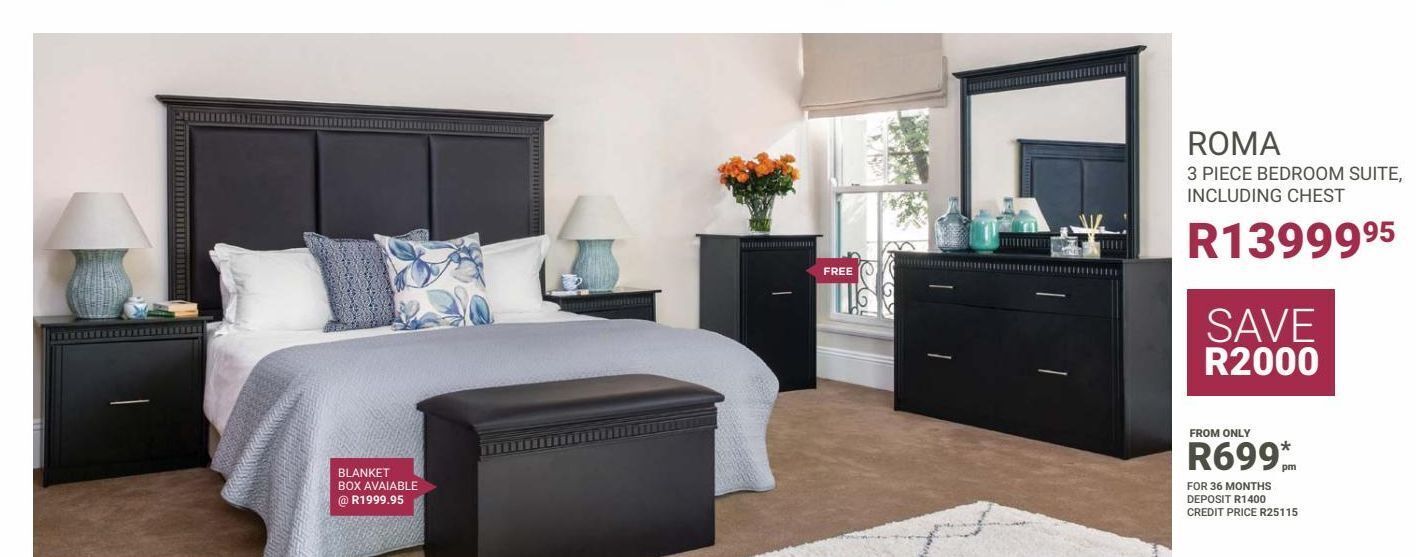 Roma 3 piece bedroom suite, including chest offer at Bradlows
