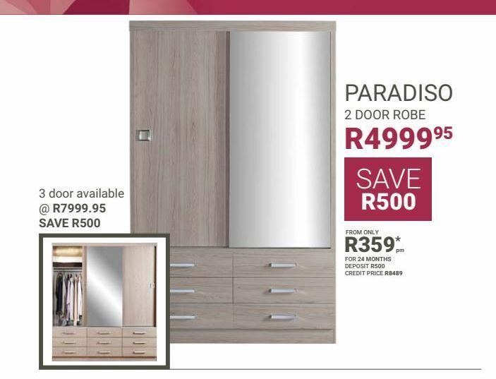 Paradiso 2 door robe offer at Bradlows