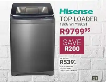 Bradlows Hisense top loader 18kg wty1802t offer
