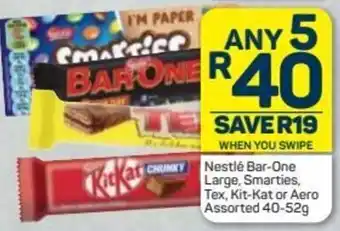 Pick n Pay Nestle Bar-One Large, Smarties, Tex, Kit-kat or Aero Assorted 40-52g offer