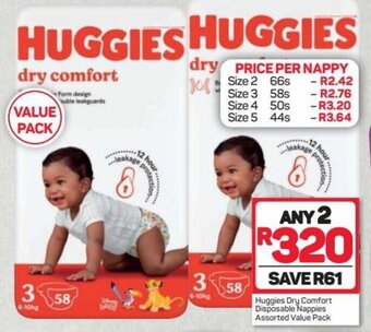 Pick n Pay Huggies Dry Comfort Disposable Nappies Assorted Value Pack offer