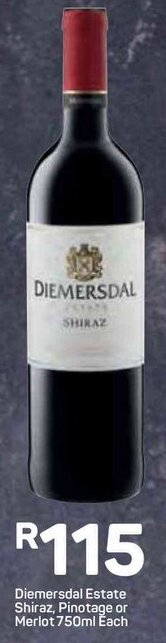Pick n Pay Diemersdal Estate Shiraz, Pinotage or Merlot 750ml offer