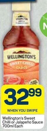 Wellingston's Sweet Chilli or Jalapeño Sauce 700ml